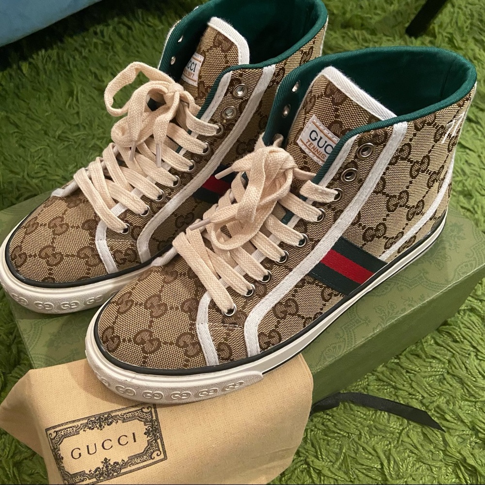 🟩🟥🟩 Gucci High-Top Tennis 77’ Shoes! WOW 🔥! Men sz 7.5